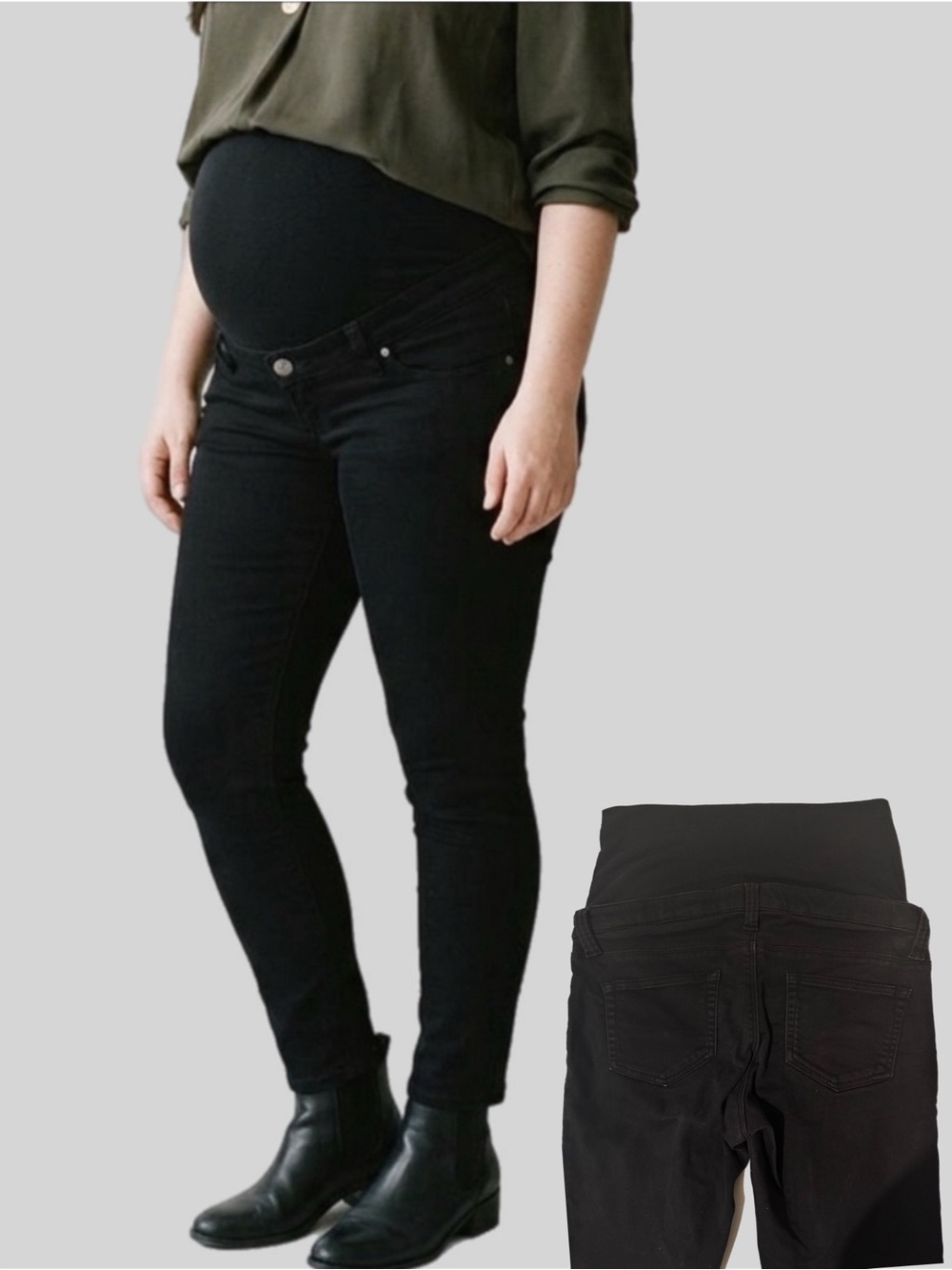 Black Maternity Skinny Jeans - Stretch Overbump Panel